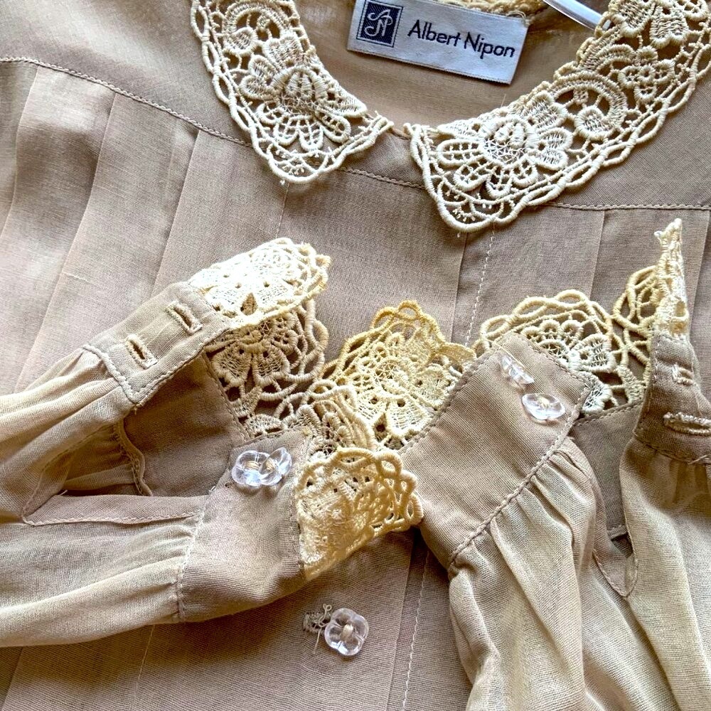 Vintage Albert Nipon dress Peter Pan  collar  long sleeves lace collar & cuffs - Picture 5 of 7
